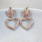 Double heart dangle statement earrings