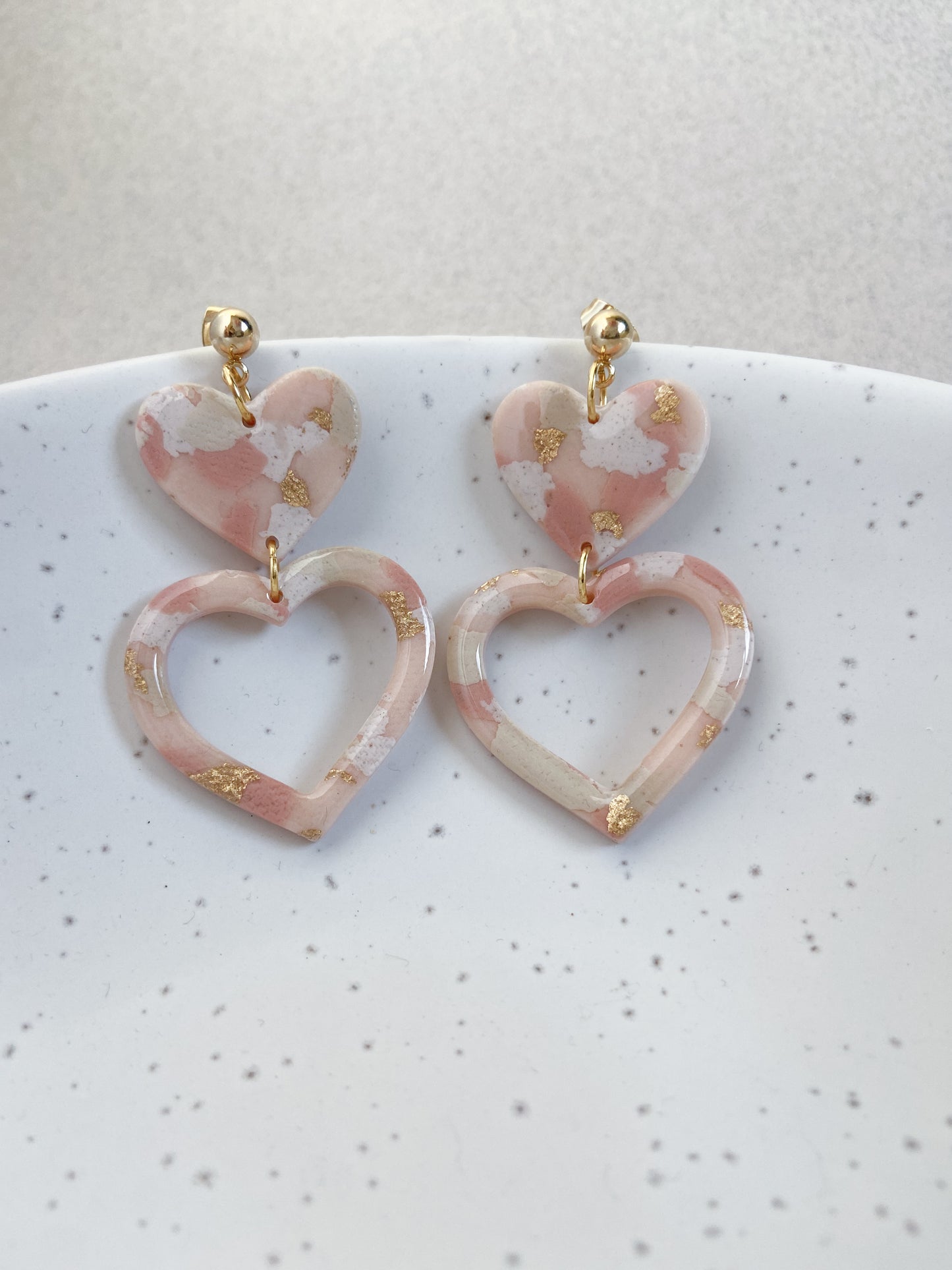 Double heart dangle statement earrings