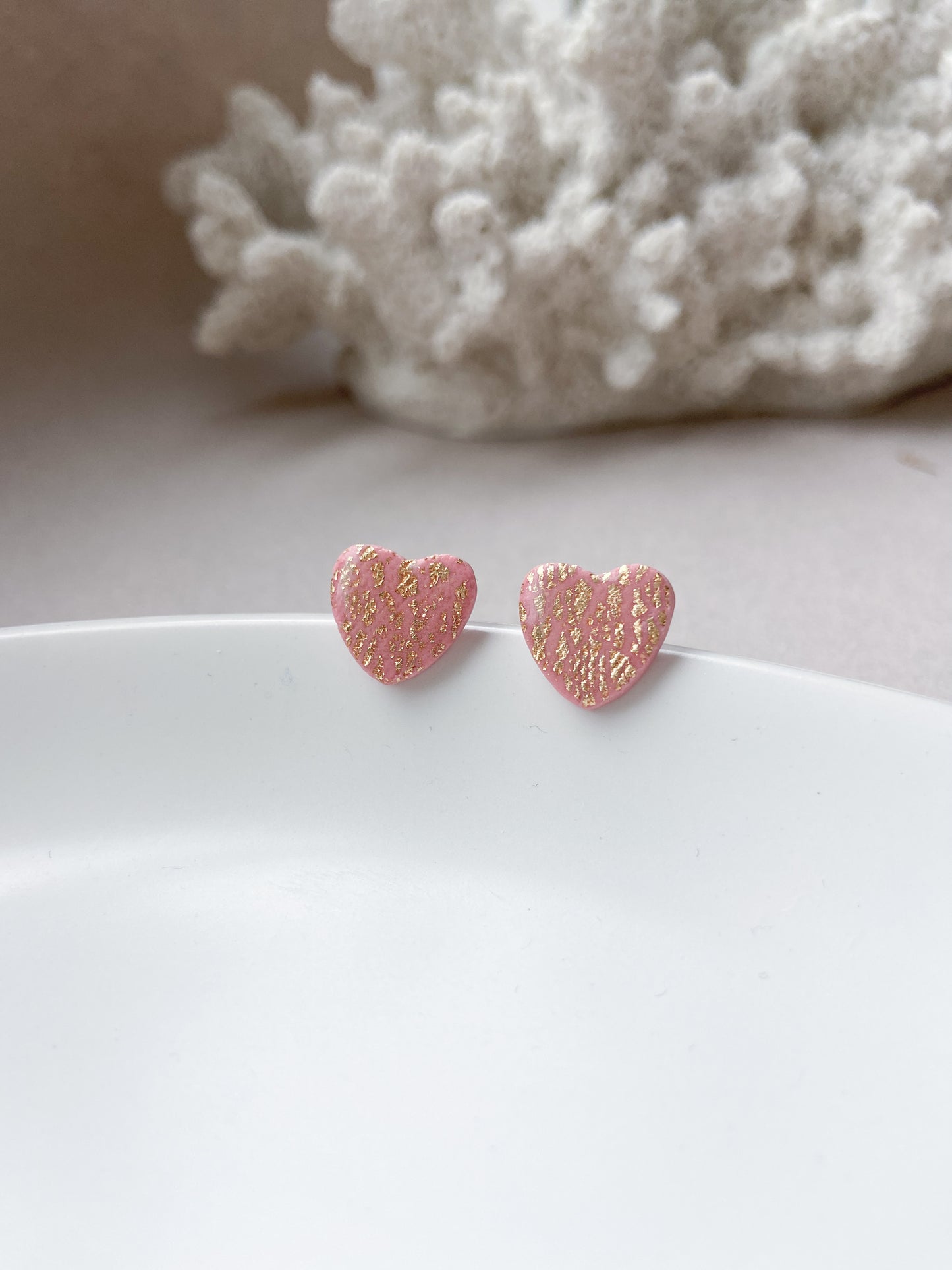 Gold & rose heart stud earrings