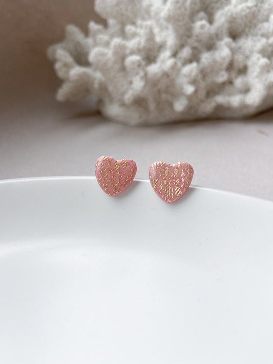 Gold & rose heart stud earrings